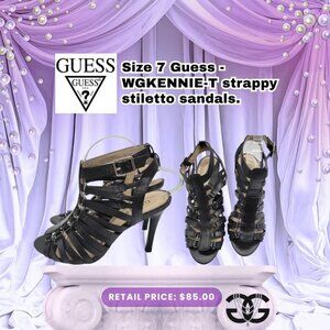 Guess Size 7 - WGKENNIE-T Black Caged Gladiator Stiletto Heels Strappy Buckle